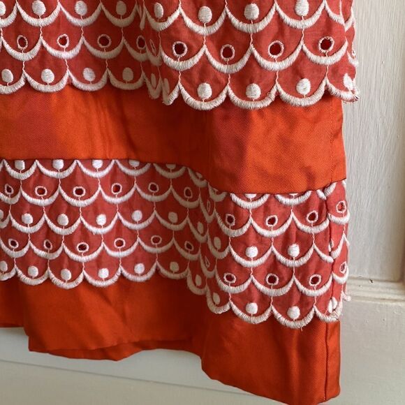 Anthropologie Leifsdottir Dress Sweet Tangelo Orange White Tiered Dress Size 2 - Picture 5 of 12